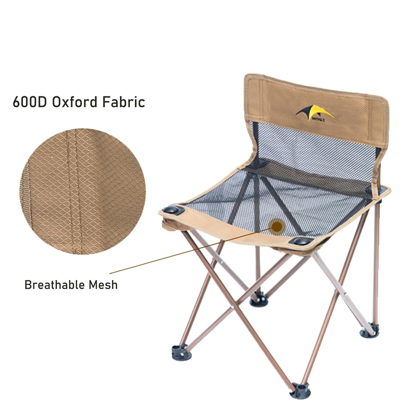 MOQI Mesh Back Camping Chairs, Lightweight Folding Chair Portable Fishing Lawn Beach Chair Heavy Duty for Adults Kids Outdoor, Garden, Patio, (Khaki)
