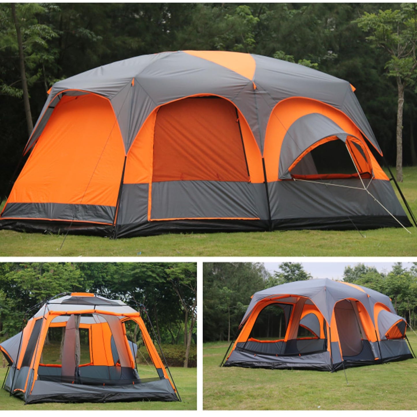 MOQI Family Camping Tents for Hiking 8/10/12 Person Instant Travel Tents Easy Setup with Porch Double Layer Waterproof Large Tent Orange