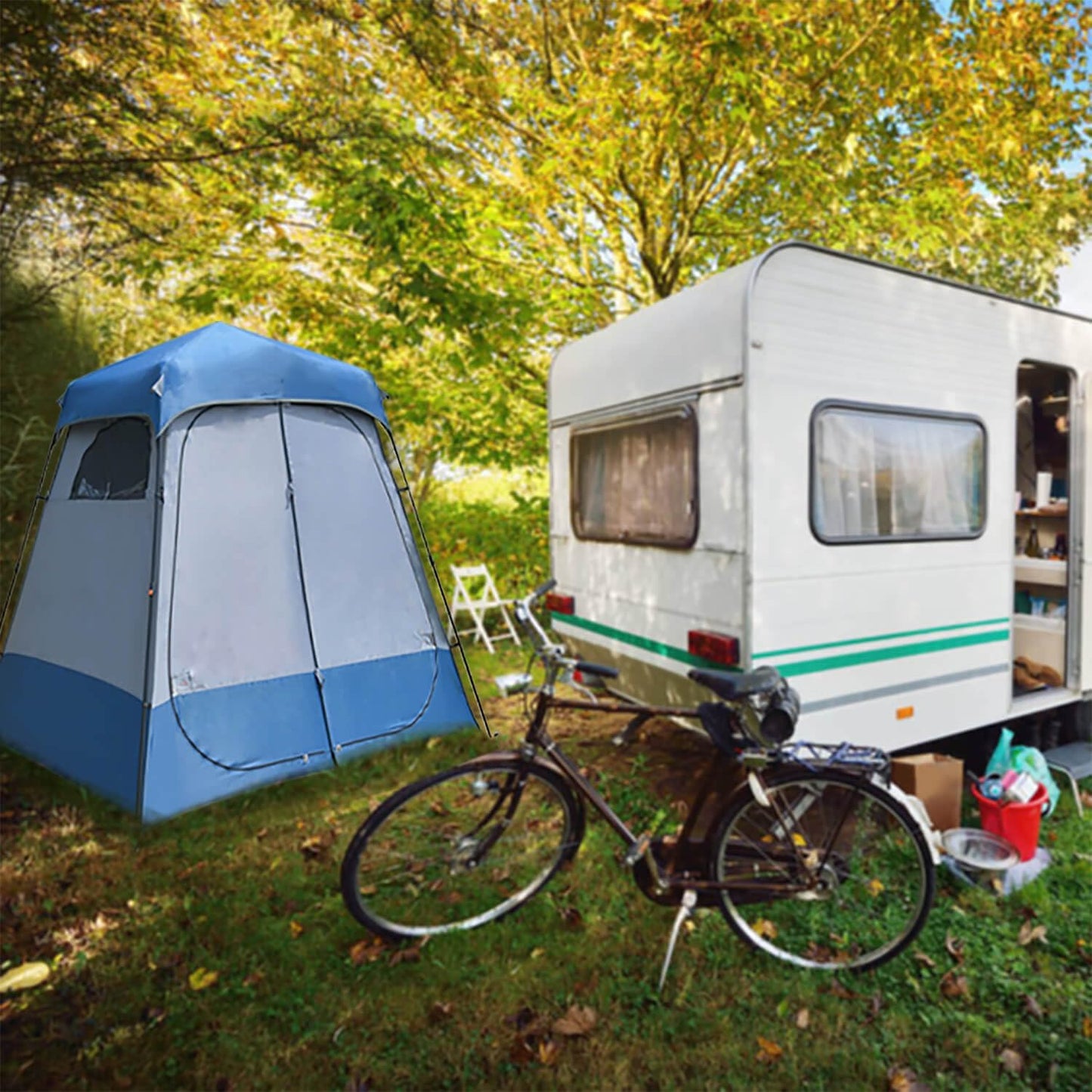 MOQI Camping Shower Tent 2 Room - Outdoor Shower Enclosure Portable Pop up Privacy Changing Tent with Floor, for Outdoor Showers, Changing, Dressing, and Toilets