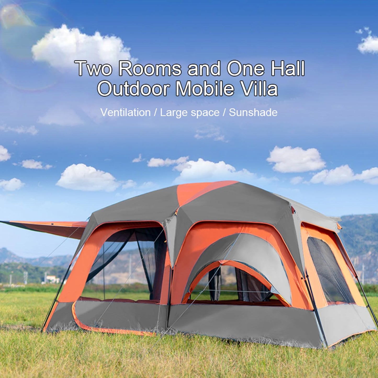 MOQI Family Camping Tents for Hiking 8/10/12 Person Instant Travel Tents Easy Setup with Porch Double Layer Waterproof Large Tent Orange