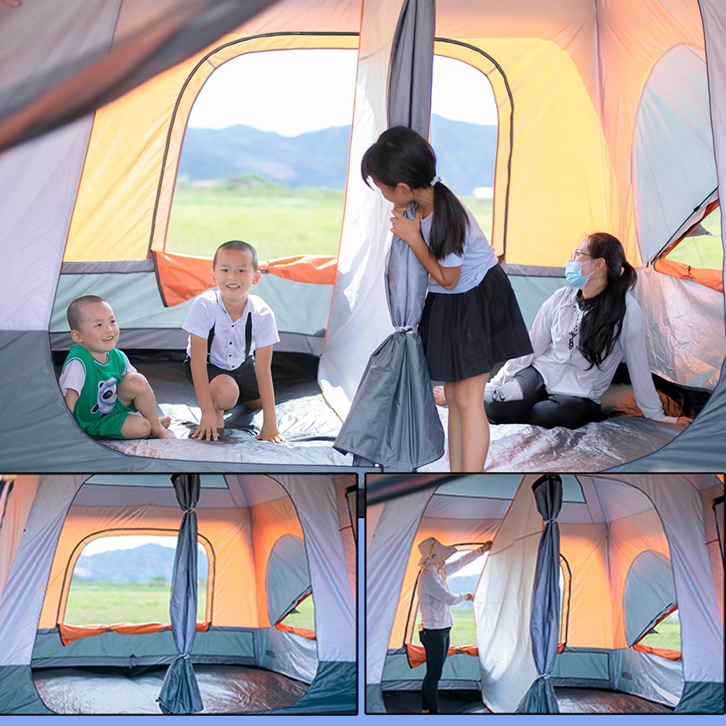 MOQI Family Camping Tents for Hiking 8/10/12 Person Instant Travel Tents Easy Setup with Porch Double Layer Waterproof Large Tent Orange