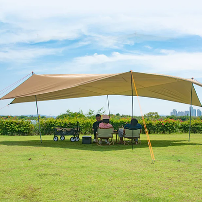 MOQI Hexagon Hammock Rain Fly,25x17ft Waterproof Camping Tarp,Lightweight Canopy Shelter Tent Tarp for Backpacking, Hiking, Traveling (Khaki)