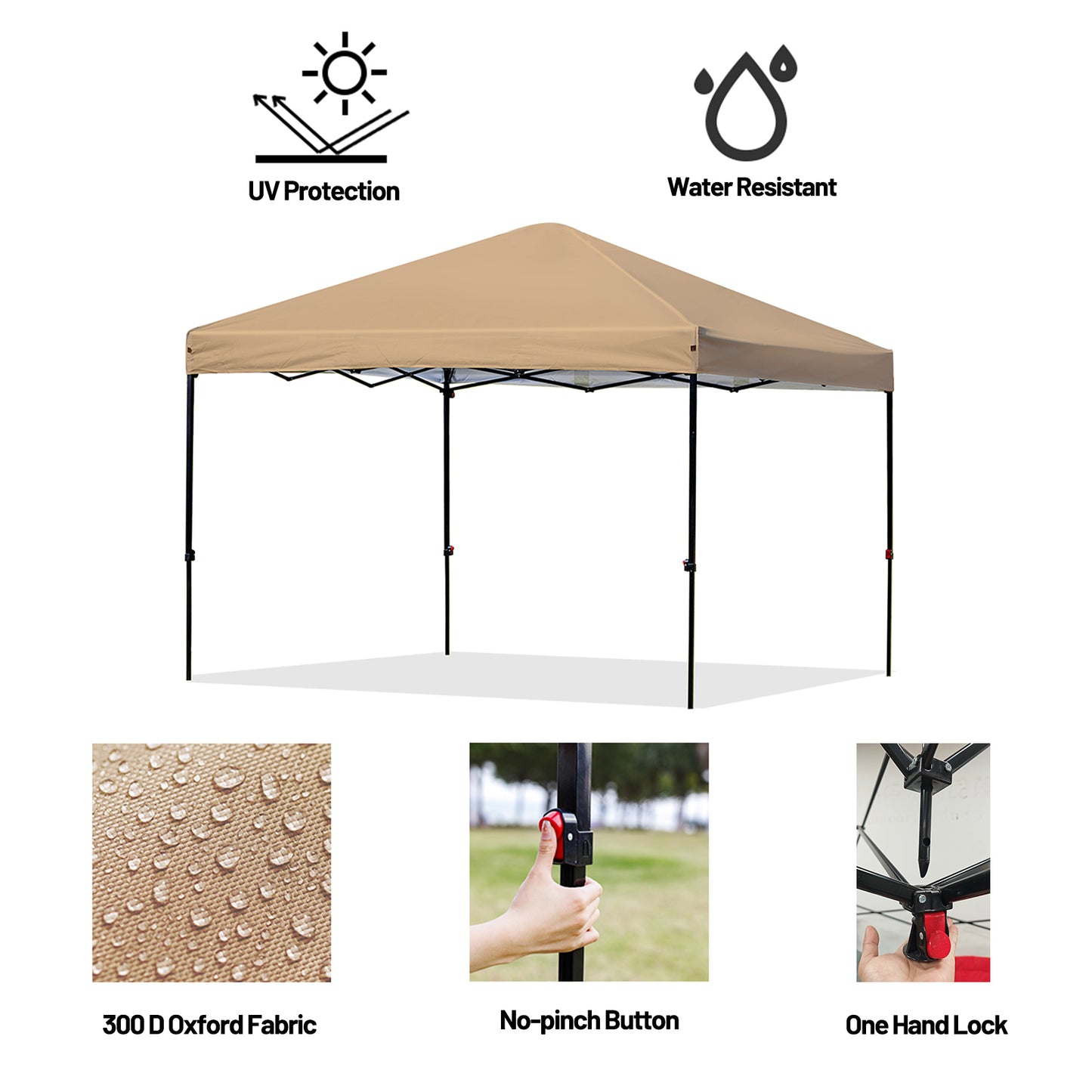 10x10 Straight Leg Pop up Canopy Tent with One Hand Set up Lock