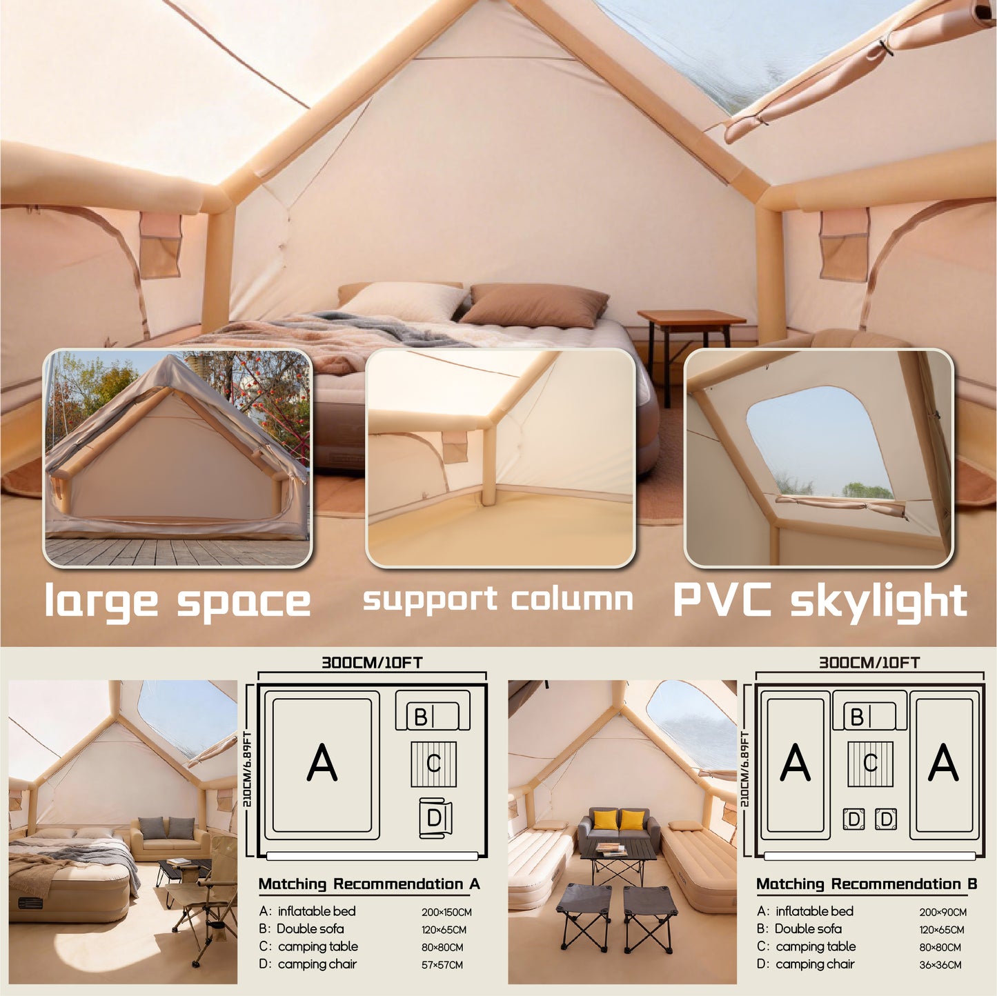 Inflatable Tent Quick Setup Blow Up with Skylight