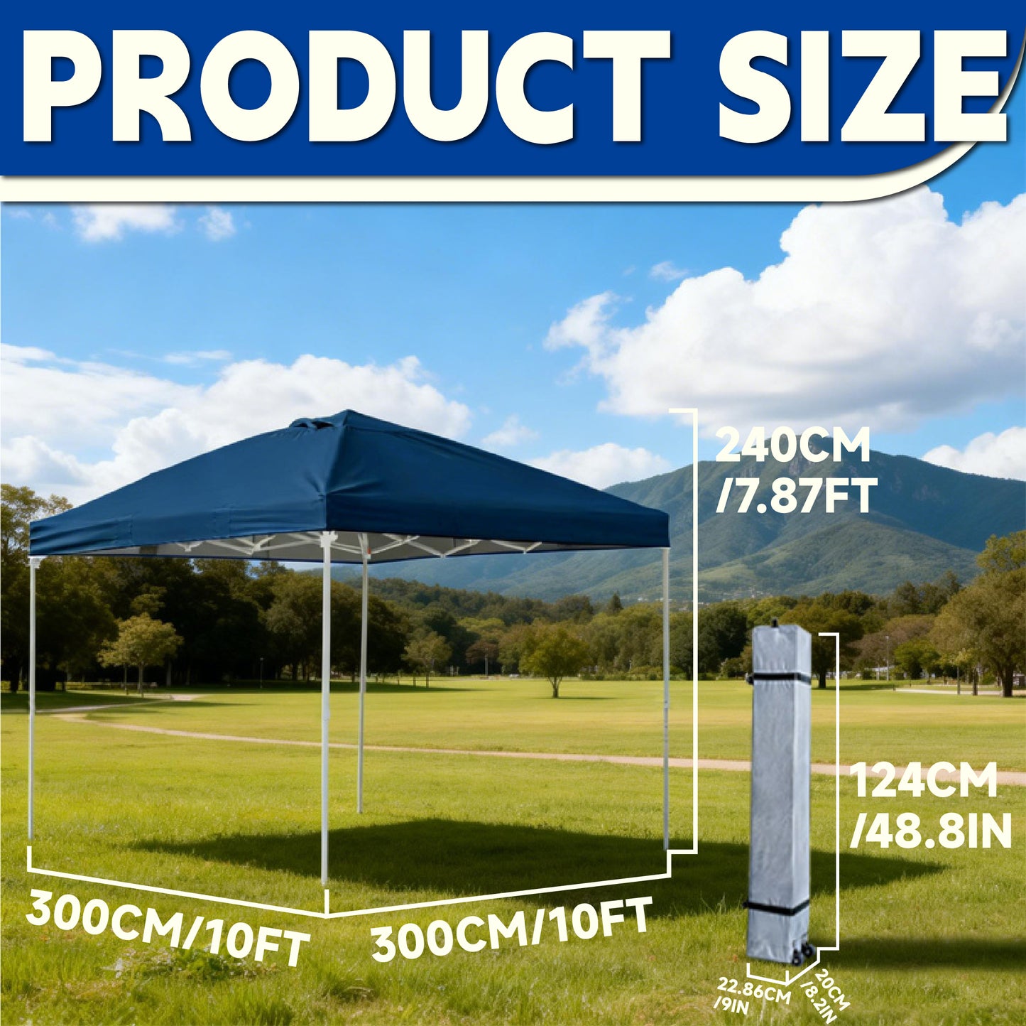 Pop-Up Canopy 10 x 10 with Dark Blue Water-Resistant Top