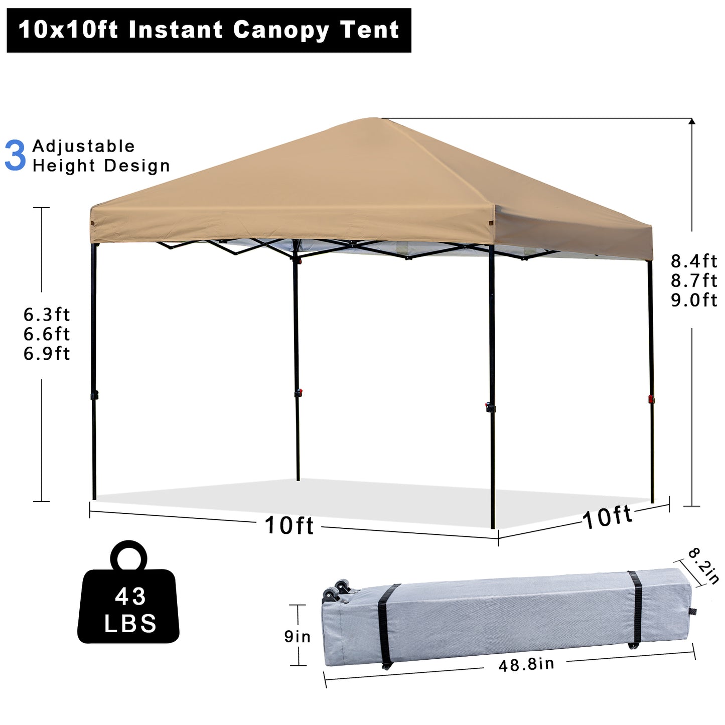 10x10 Straight Leg Pop up Canopy Tent with One Hand Set up Lock