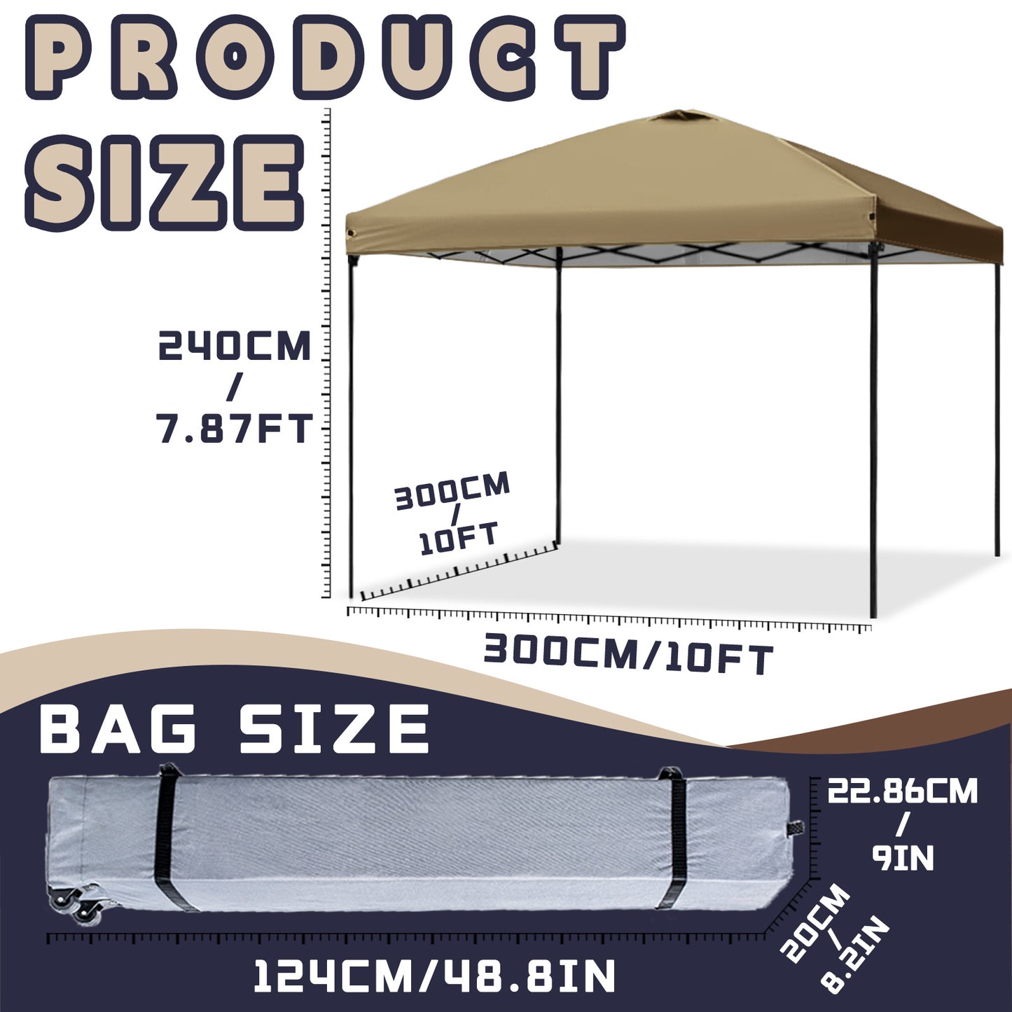 10x10 Pop Up Canopy with 300D 2 Air Vent Top for Outdoor