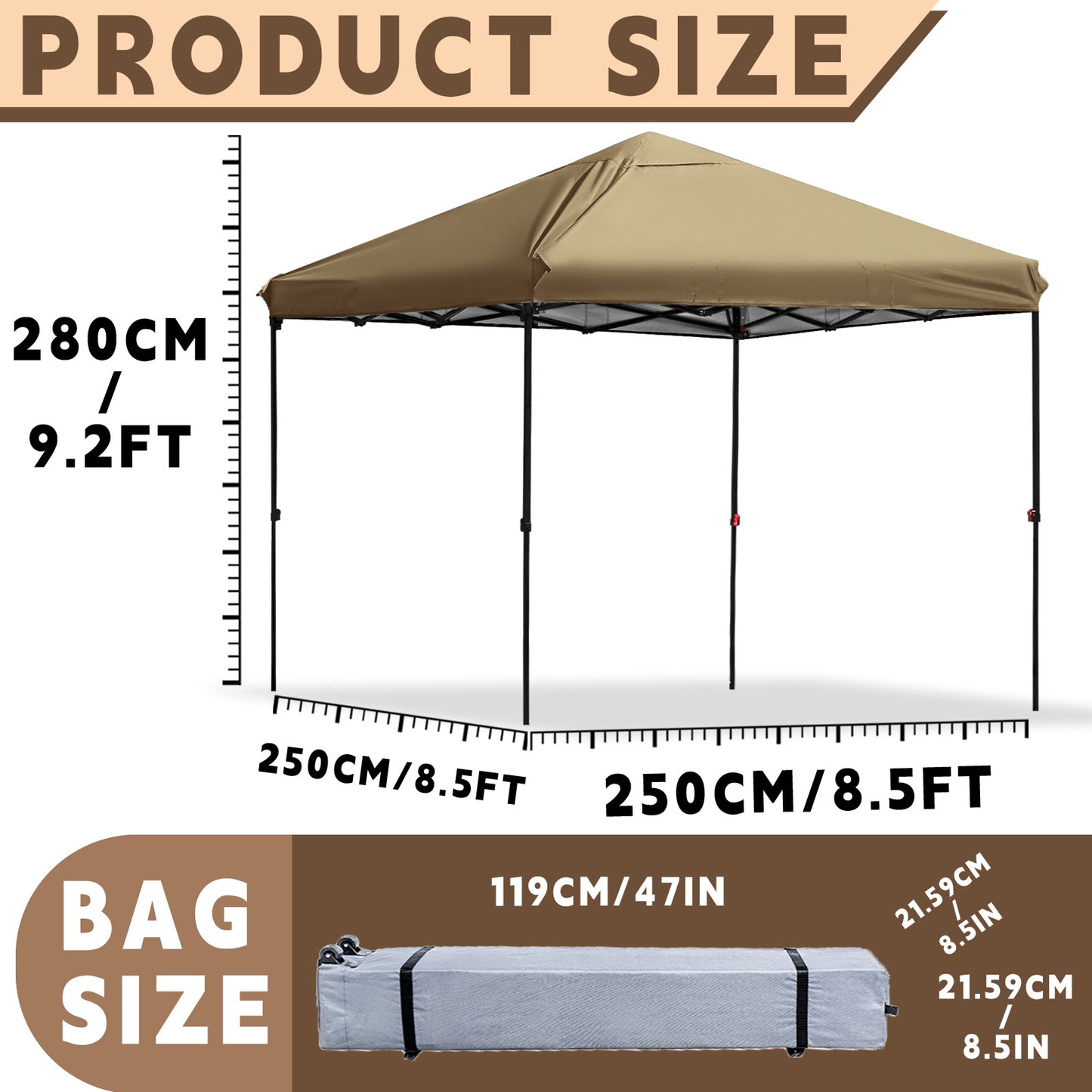 Pop-Up Canopy 8ft x 8ft Square Gazebo for Outdoor Garden without Air Vent