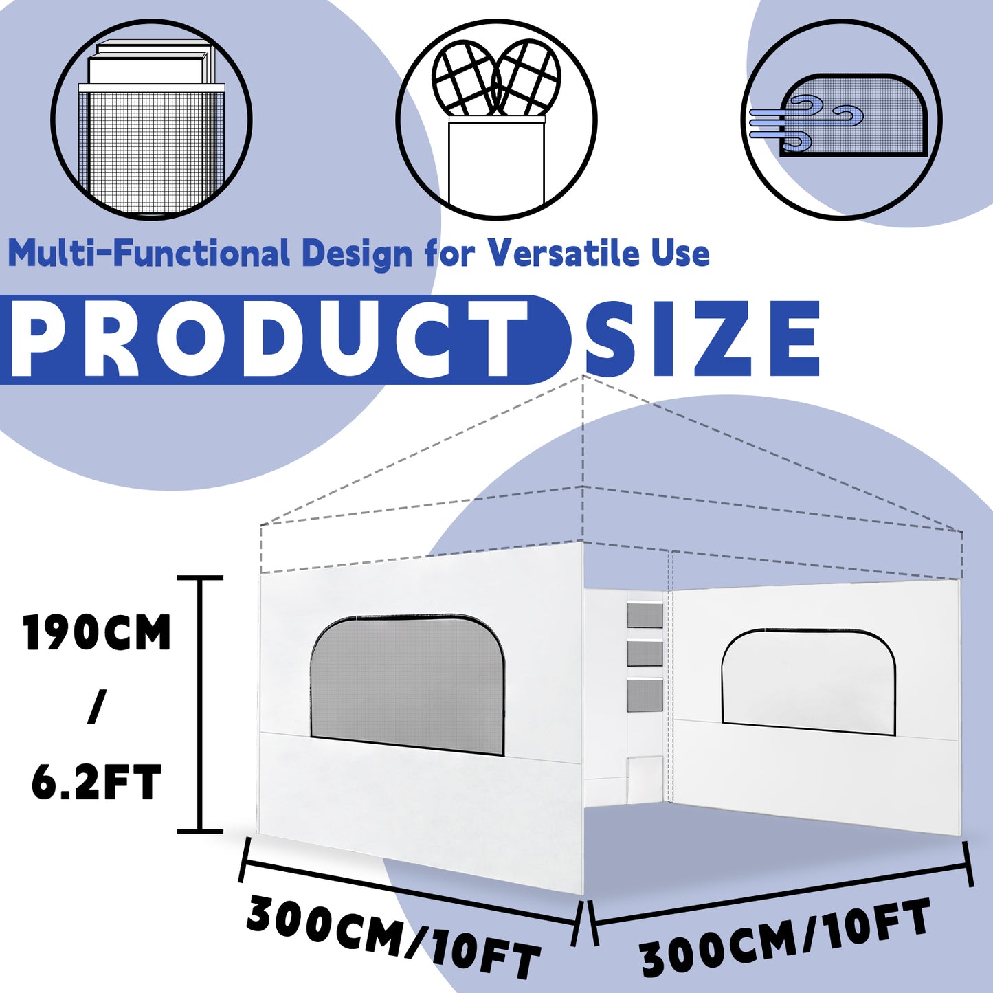 4 in 1 Mutifunction Sidewalls for 10x10 Canopy Tent White