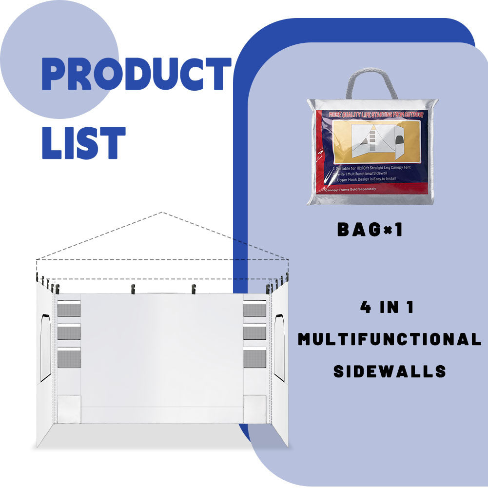 4 in 1 Mutifunction Sidewalls for 10x10 Canopy Tent White