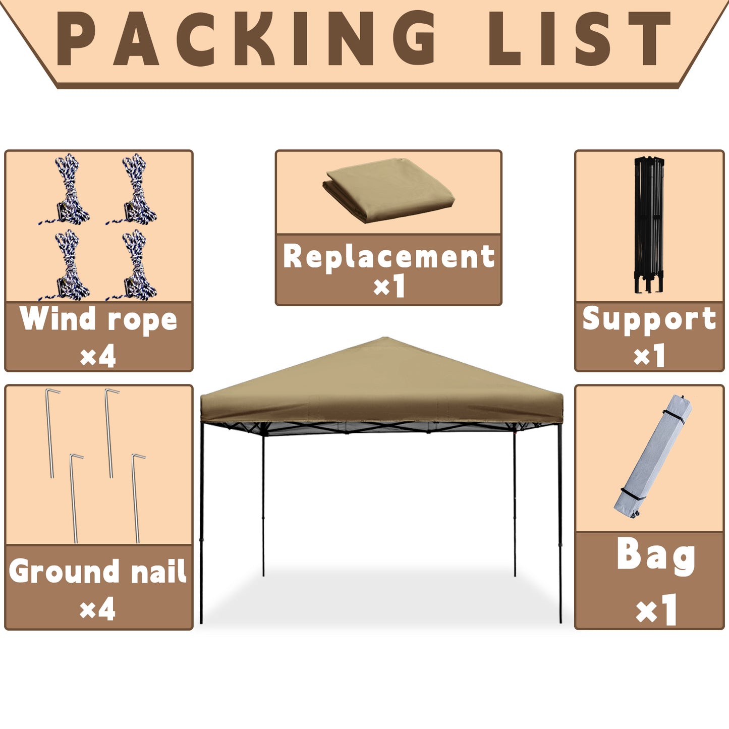 Pop-Up Canopy 8ft x 8ft Square Gazebo for Outdoor Garden without Air Vent