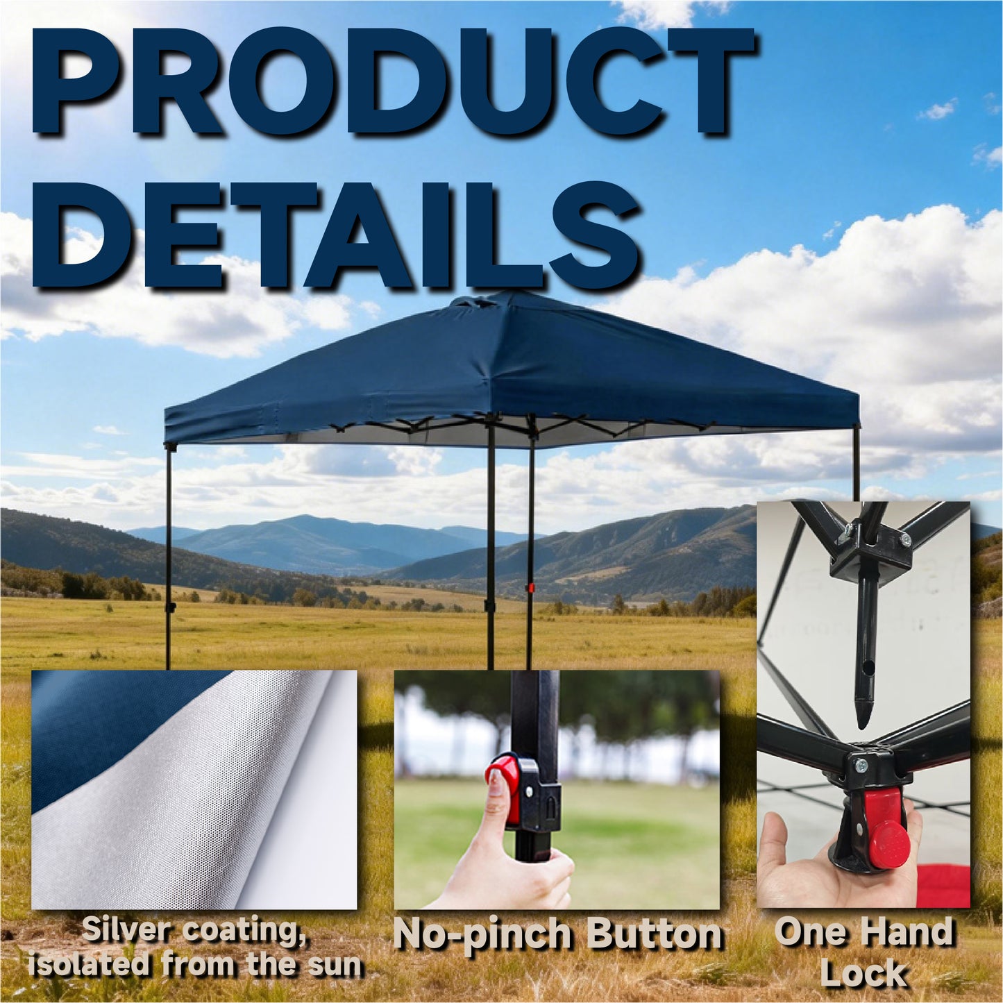 Instant One Hand Quick Setup Canopy 10ft x 10ft  with 2 Air Vents Top