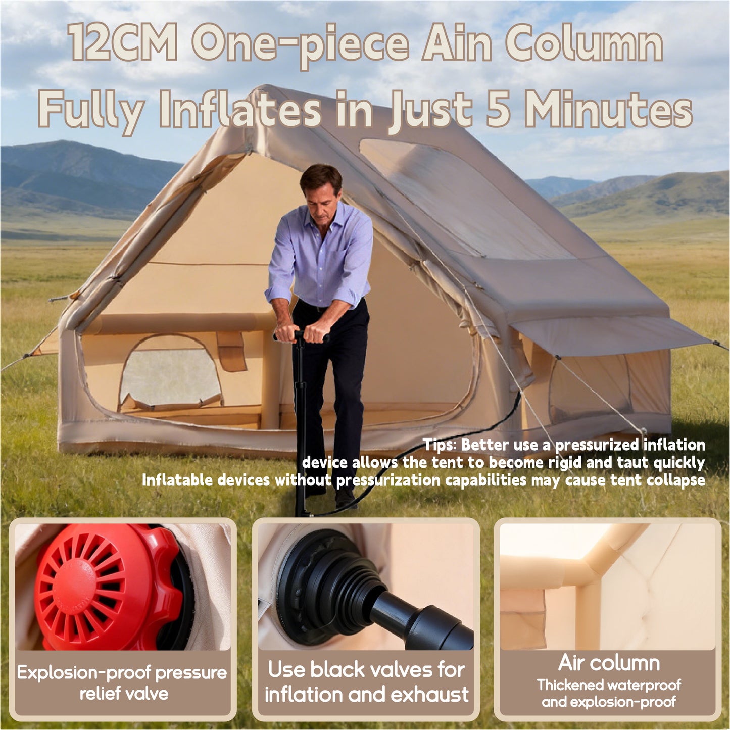 Inflatable Tent Quick Setup Blow Up with Skylight