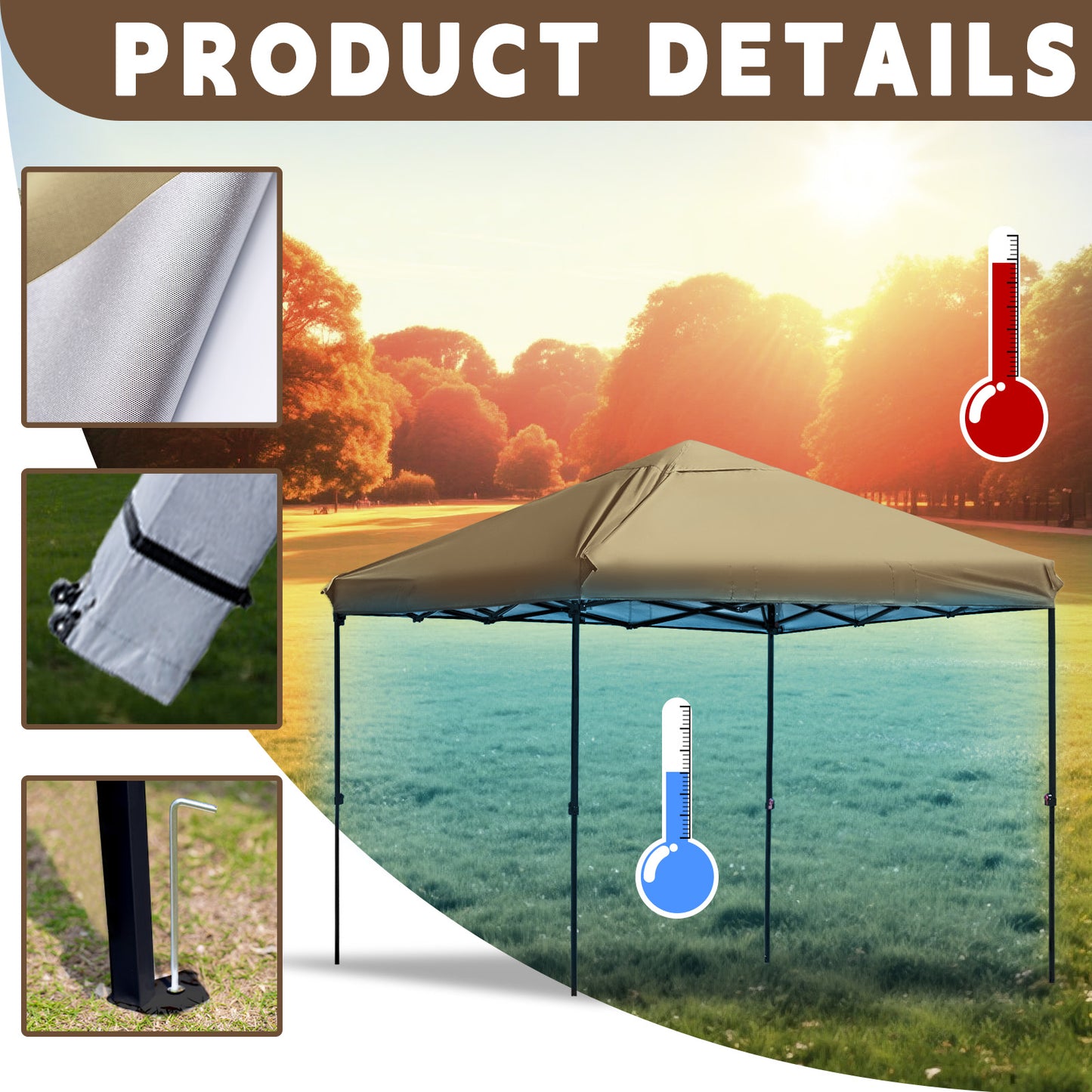 Pop-Up Canopy 8ft x 8ft Square Gazebo for Outdoor Garden without Air Vent