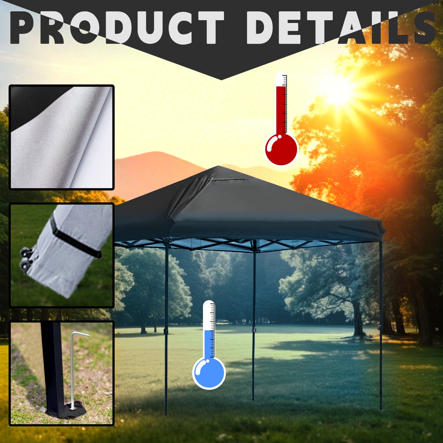 Pop-Up Canopy 8ft x 8ft Square Gazebo for Outdoor Garden without Air Vent