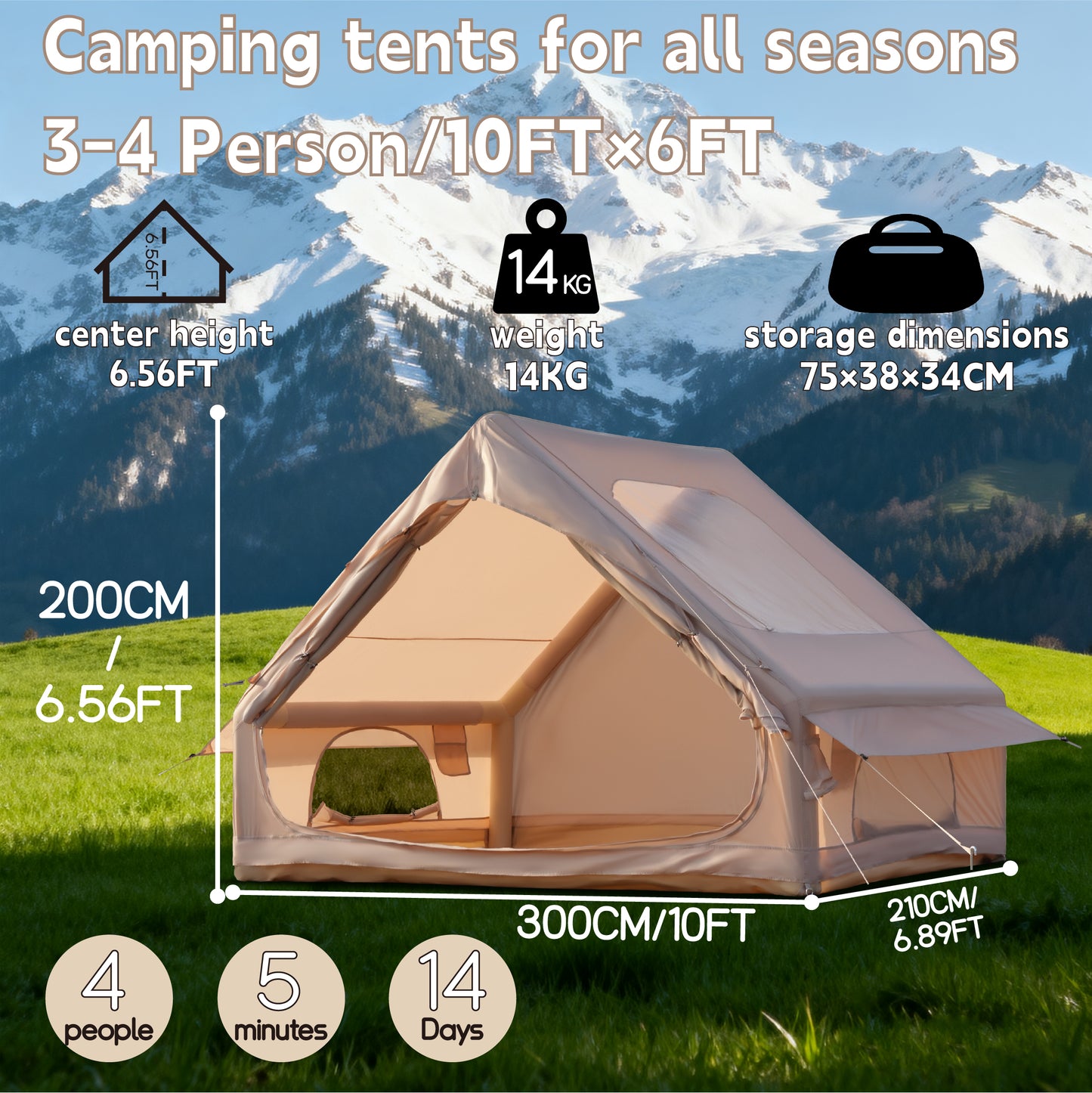Inflatable Tent Quick Setup Blow Up with Skylight