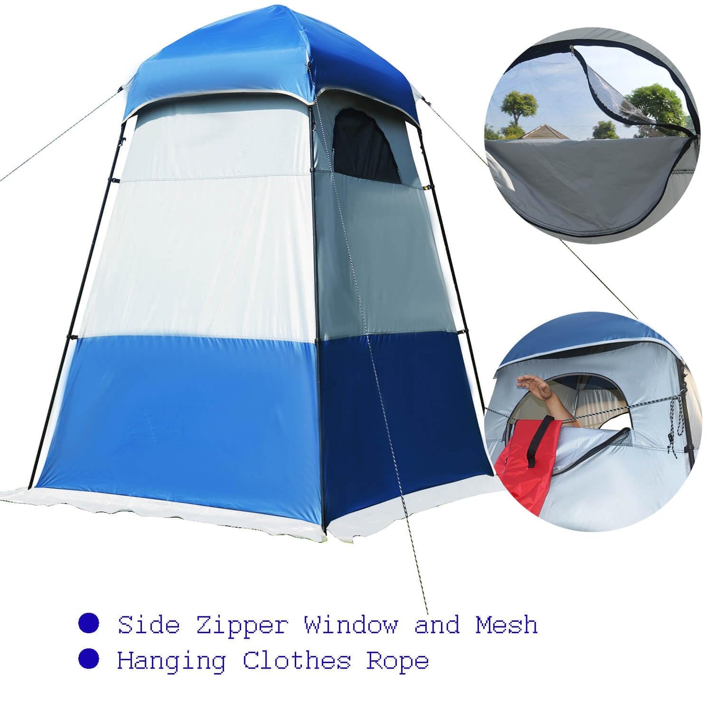 Oversized Camping Shower Tent,Outdoor Shower Enclosure Portable Privacy Camping Shelters Changing Tent with Floor Blue