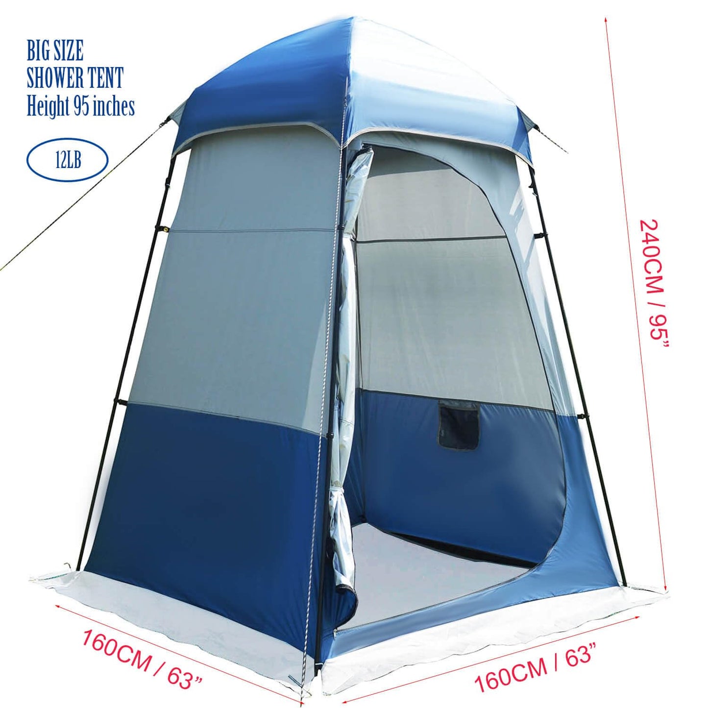 Oversized Camping Shower Tent,Outdoor Shower Enclosure Portable Privacy Camping Shelters Changing Tent with Floor Blue