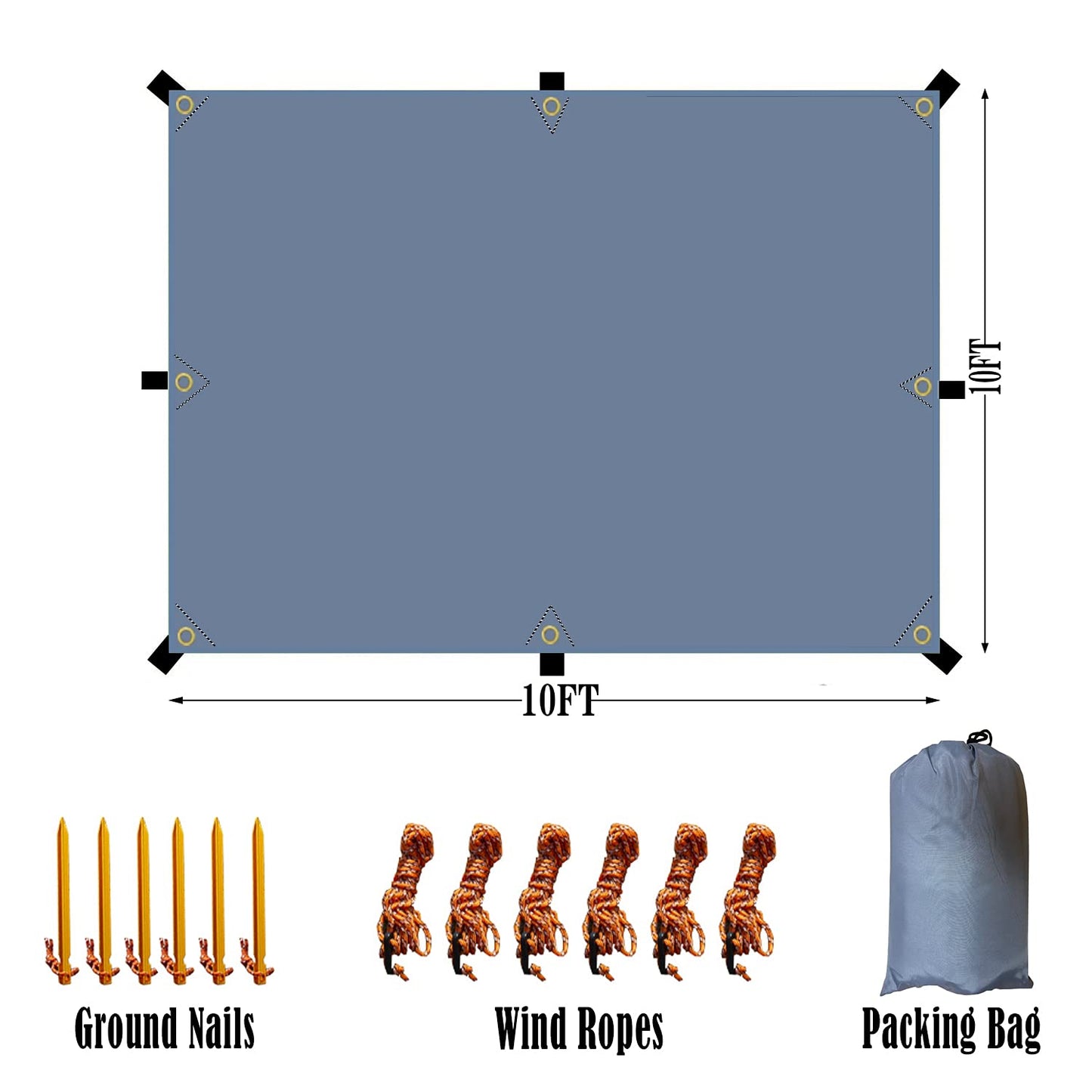 Camping Tarp Hammock Rain Fly, 100% Waterproof Lightweight Premium Shelter Tent, 10 x 10 FT Ultralight Backpacking Shade Cover. (Light Grey)