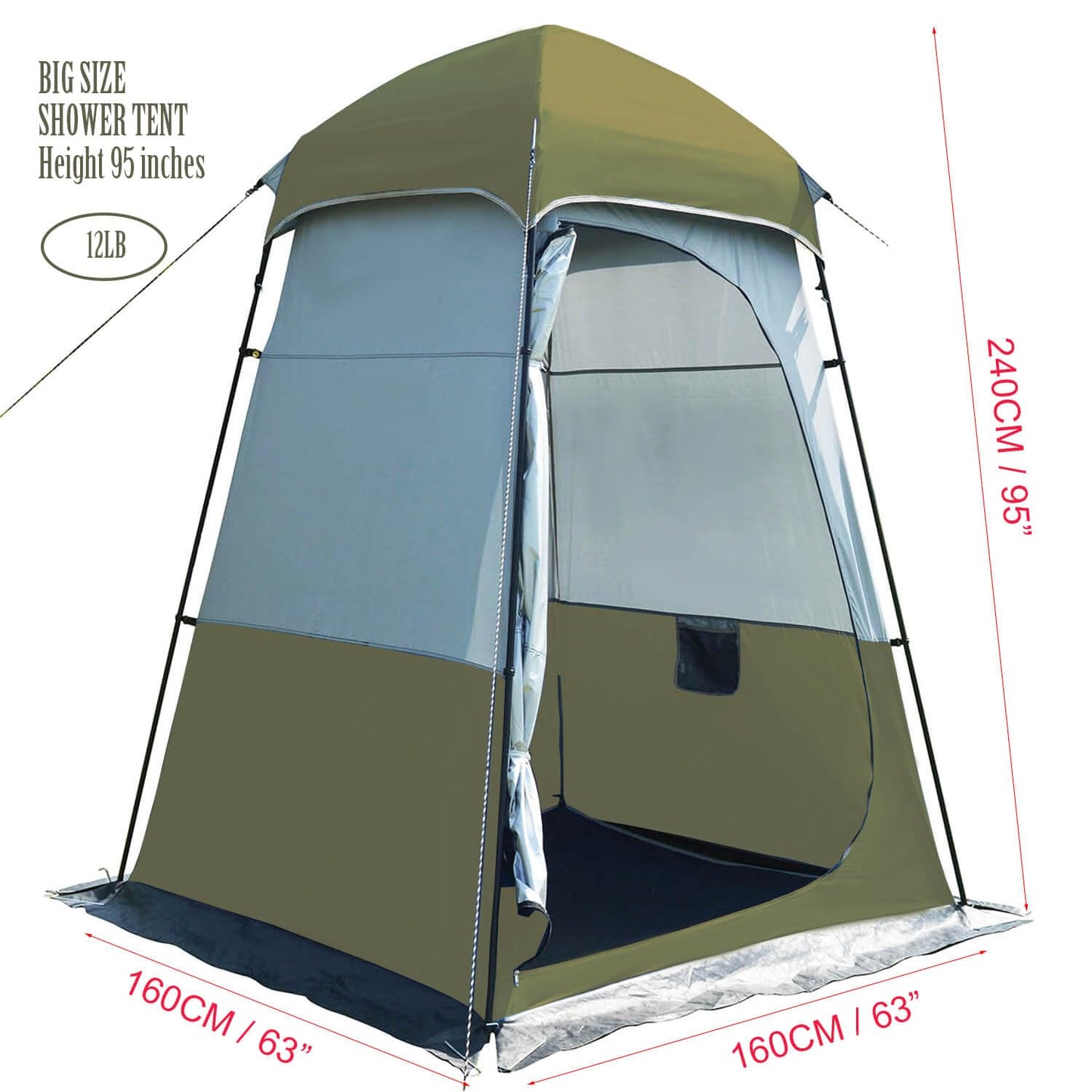 Oversized Camping Shower Tent,Outdoor Shower Enclosure Portable Privacy Camping Shelters Changing Tent with Floor Olive