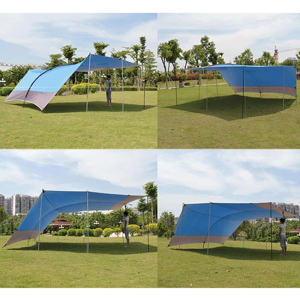 Family Beach Tent Sun Shade Canopy 19.6x19.6FT, Windproof Beach Umbrella Sun Shelter Outdoor Canopy for Beach, Camping, Picnics (Blue)