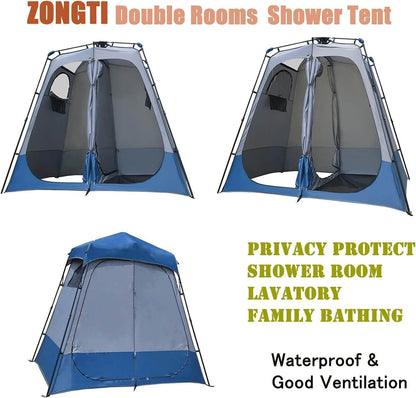MOQI Camping Shower Tent 2 Room - Outdoor Shower Enclosure Portable Pop up Privacy Changing Tent with Floor, for Outdoor Showers, Changing, Dressing, and Toilets