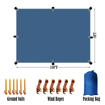 Camping Tarp Hammock Rain Fly, 100% Waterproof Lightweight Premium Shelter Tent, 10 x 10 FT Ultralight Backpacking Shade Cover. (Blue)