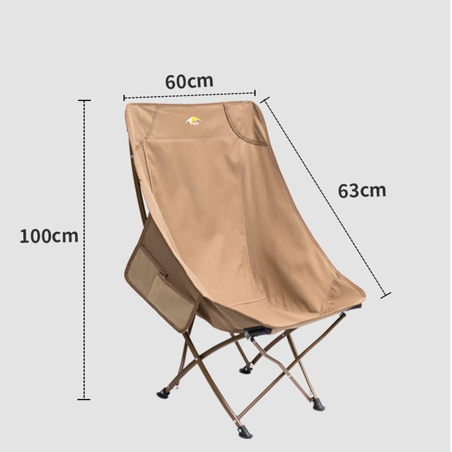 MOQI Folding Camping Chair, Portable Outdoor Lawn Chair with Side Pocket and Carry Bag, Collapsible 600D Oxford Fabric Chair for Adults Camping, Hiking, Beach, Fishing (khaki)