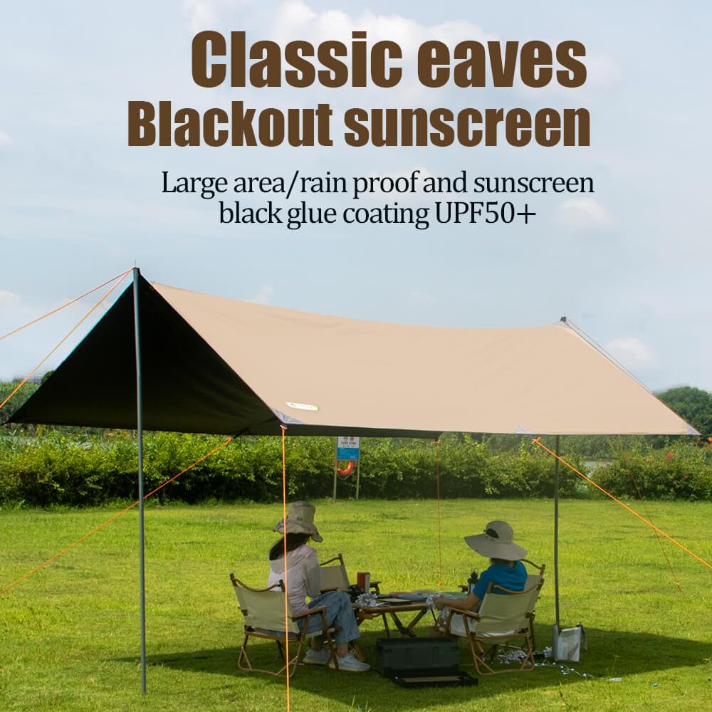MOQI Camping Tent Tarp Hammock Rain Fly Sunshade Shelter Tarp Waterproof Survival Tent Tarp for Outdoor Backpacking Hiking 16.4*9.6 ft