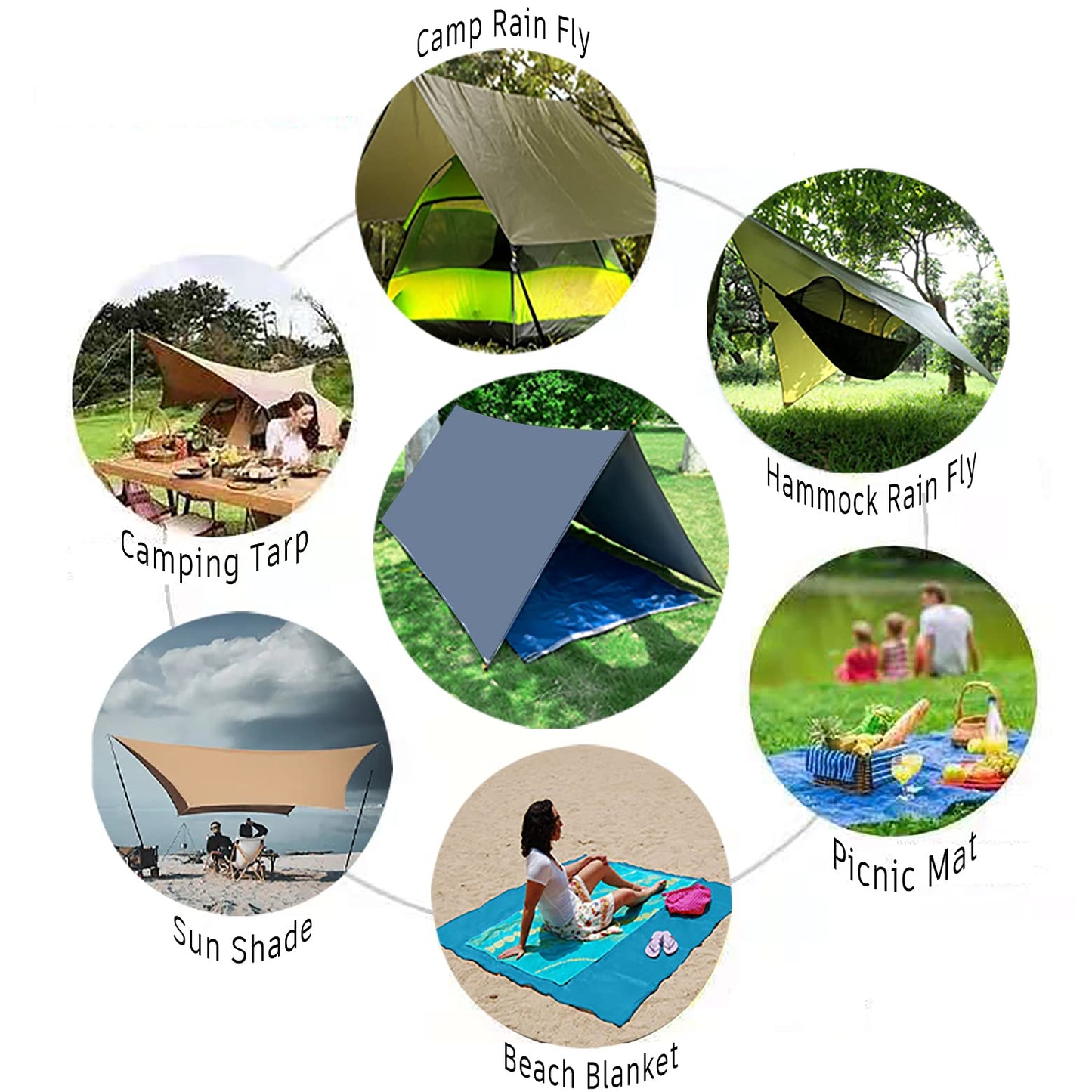 Camping Tarp Hammock Rain Fly, 100% Waterproof Lightweight Premium Shelter Tent, 10 x 10 FT Ultralight Backpacking Shade Cover. (Light Grey)