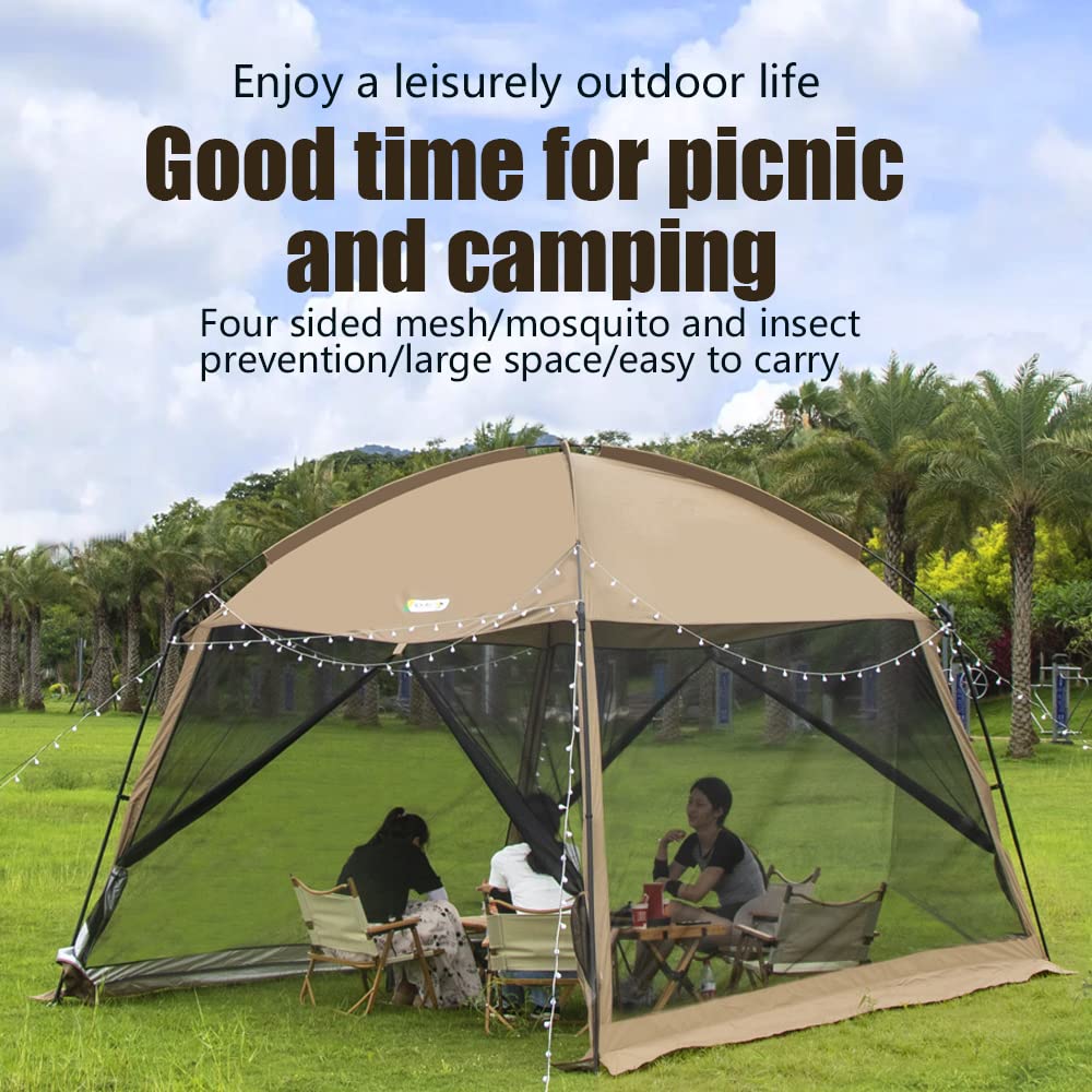 Screen House Zippered Mesh Tent 11x11 FT, Outdoor Camping Picnic Screen Canopy, Backyard Family Party Canopy Sun Shelter Gazebo Patios Shelter