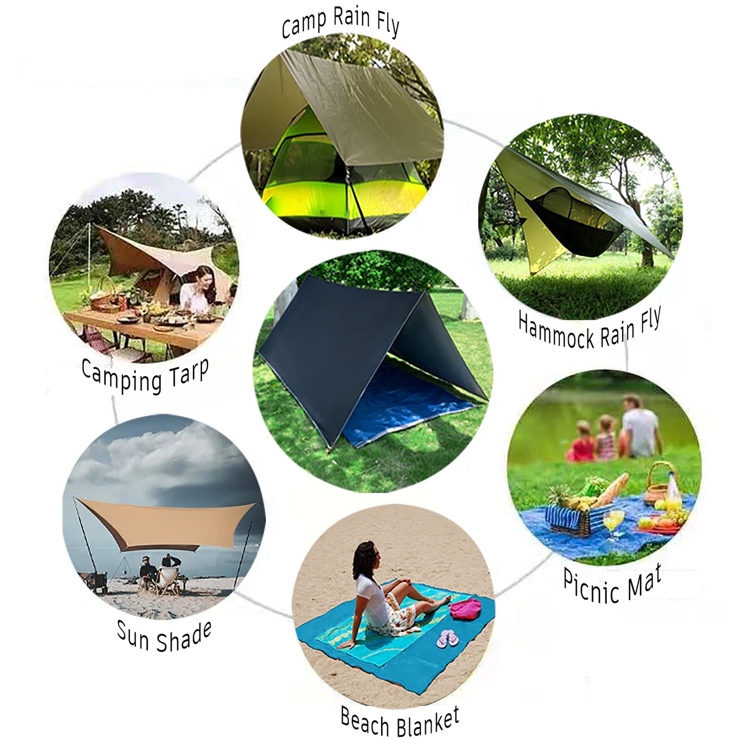 Camping Tarp Hammock Rain Fly, 100% Waterproof Lightweight Premium Shelter Tent, 10 x 10 FT Ultralight Backpacking Shade Cover.