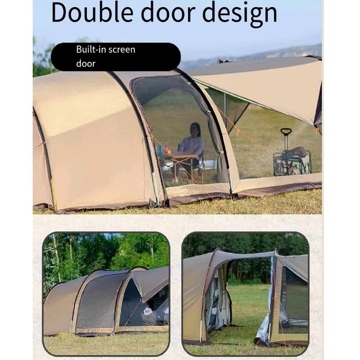 MOQI 8 Person Tent for Camping, Waterproof Family Cabin Tents,1Rooms,2 Halls,Double Door Design, Double Layer Big Tent for Outdoor,Picnic,Camping