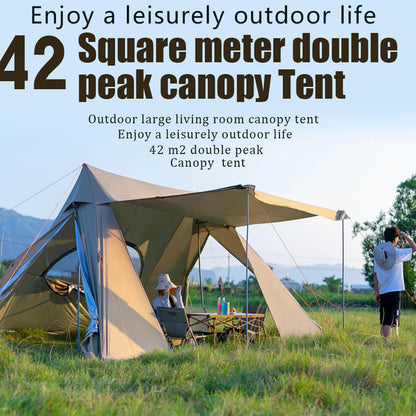 MOQI Canopy Tent, Waterproof and UV-Resistant Shelter,Instant Shade Canopy Tent Double Peak Canopy Shelter with Two Poles,for Hiking, Camping, Party, Khaki