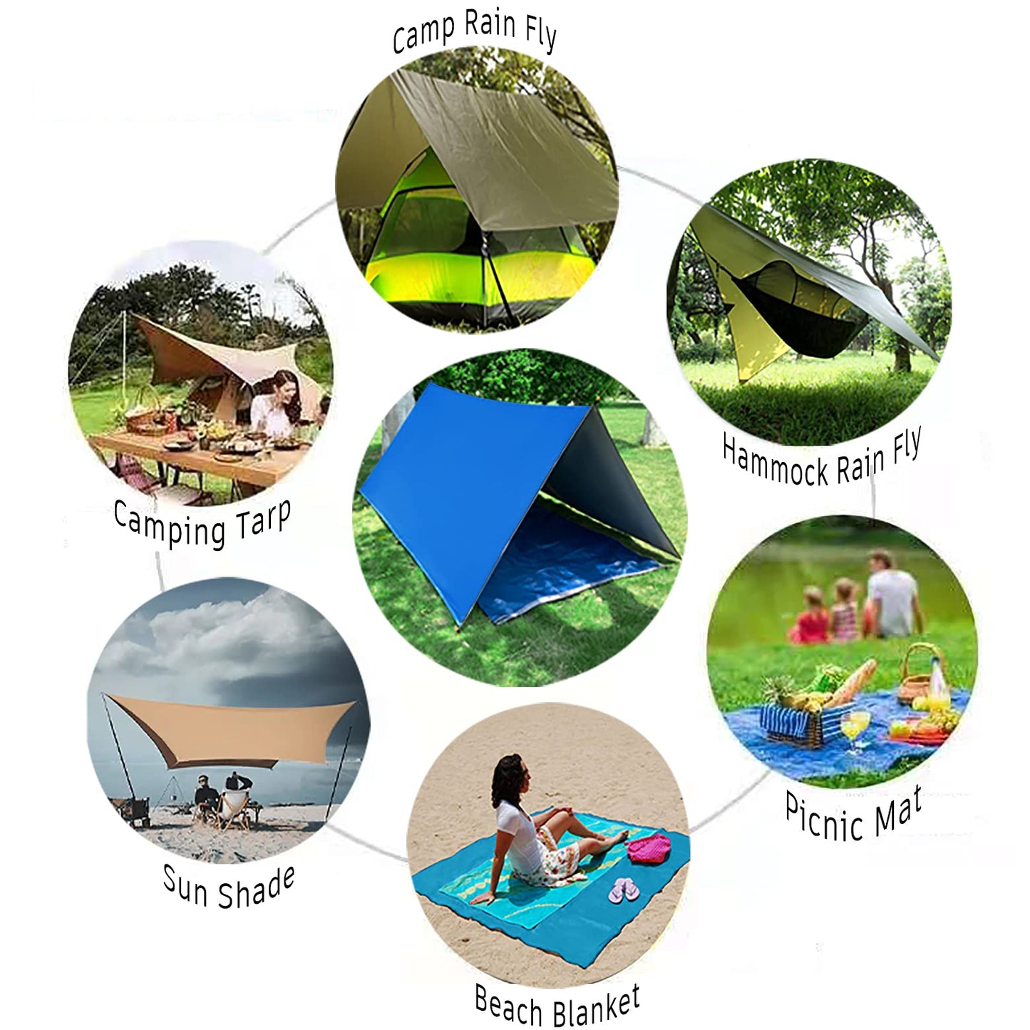 Camping Tarp Hammock Rain Fly, 100% Waterproof Lightweight Premium Shelter Tent, 10 x 10 FT Ultralight Backpacking Shade Cover. (Blue)