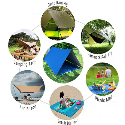 Camping Tarp Hammock Rain Fly, 100% Waterproof Lightweight Premium Shelter Tent, 10 x 10 FT Ultralight Backpacking Shade Cover. (Blue)