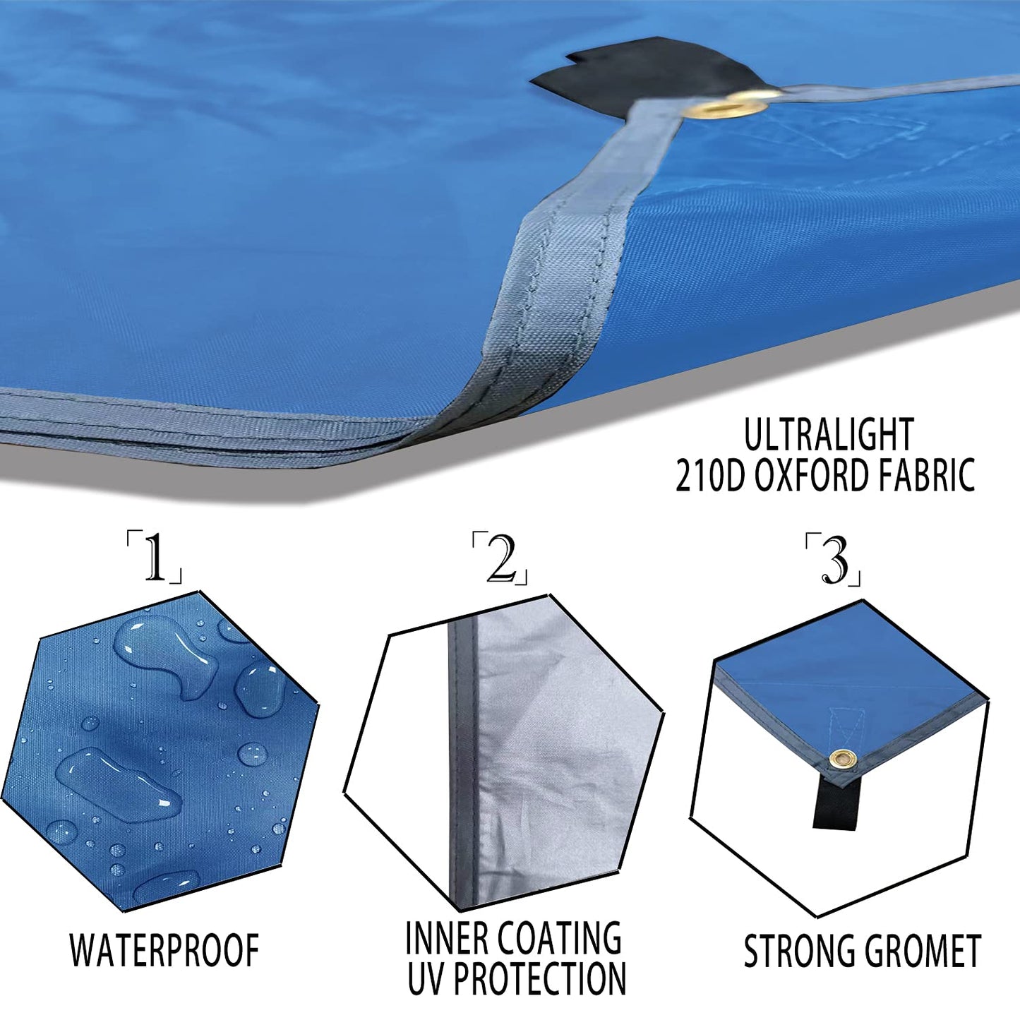 Camping Tarp Hammock Rain Fly, 100% Waterproof Lightweight Premium Shelter Tent, 10 x 10 FT Ultralight Backpacking Shade Cover. (Blue)