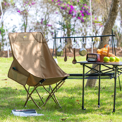 MOQI Folding Camping Chair, Portable Outdoor Lawn Chair with Side Pocket and Carry Bag, Collapsible 600D Oxford Fabric Chair for Adults Camping, Hiking, Beach, Fishing (khaki)